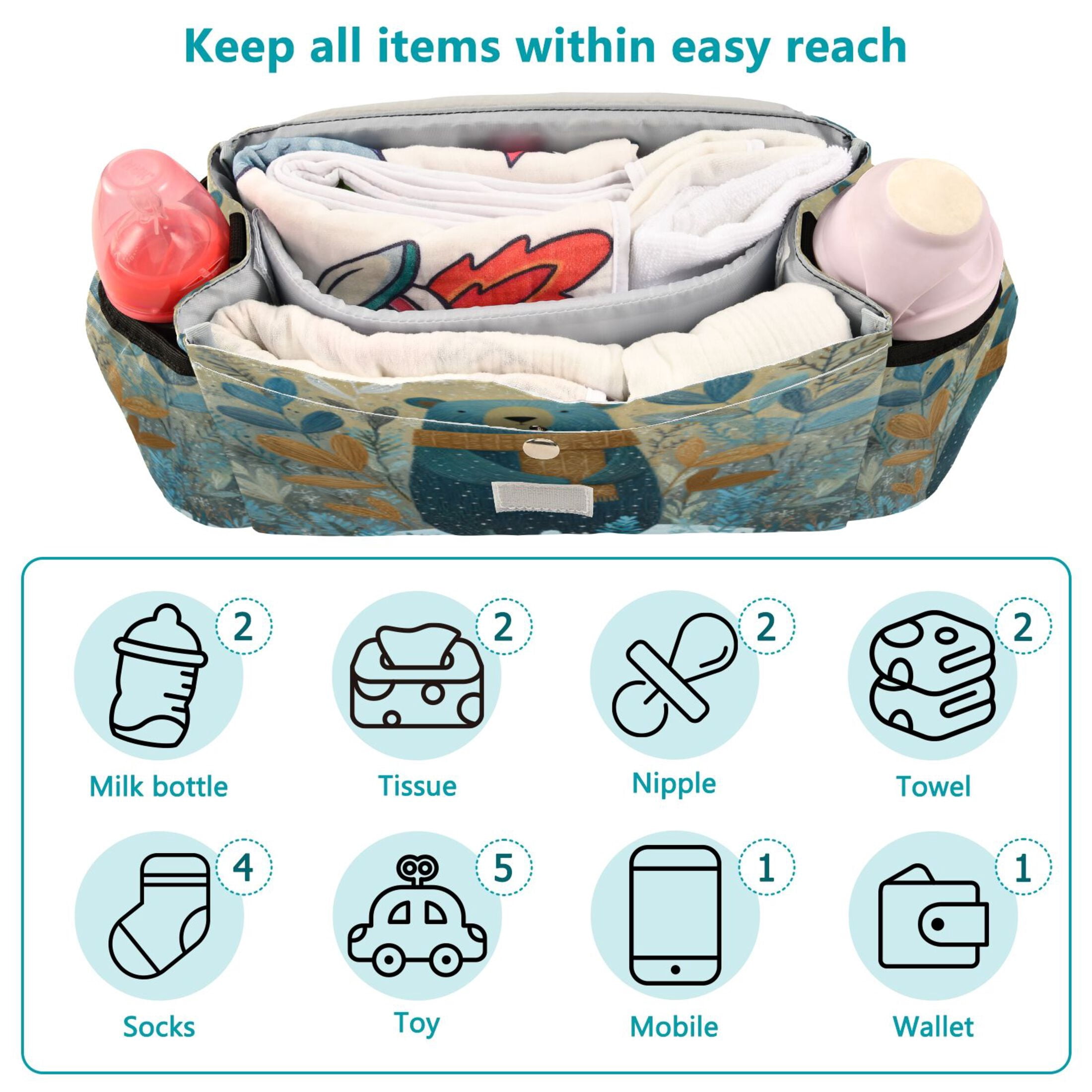 DIXRUYEE Stroller Organizer Scarfed Forest Bear Printed