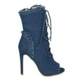 thumbnail image 2 of New Women Wild Diva Carmela-24 Frayed Denim Peep Toe Lace Up Stiletto Ankle Boot, 2 of 6
