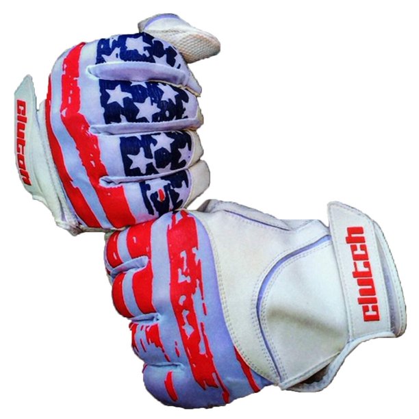 Clutch Sports Apparel Guantes de bateo de béisbol y sóftbol de cuero blanco con bandera estadounidense, ajuste de dedo súper agarre para adultos y jóvenes, malla de rendimiento y palma de piel de ovej