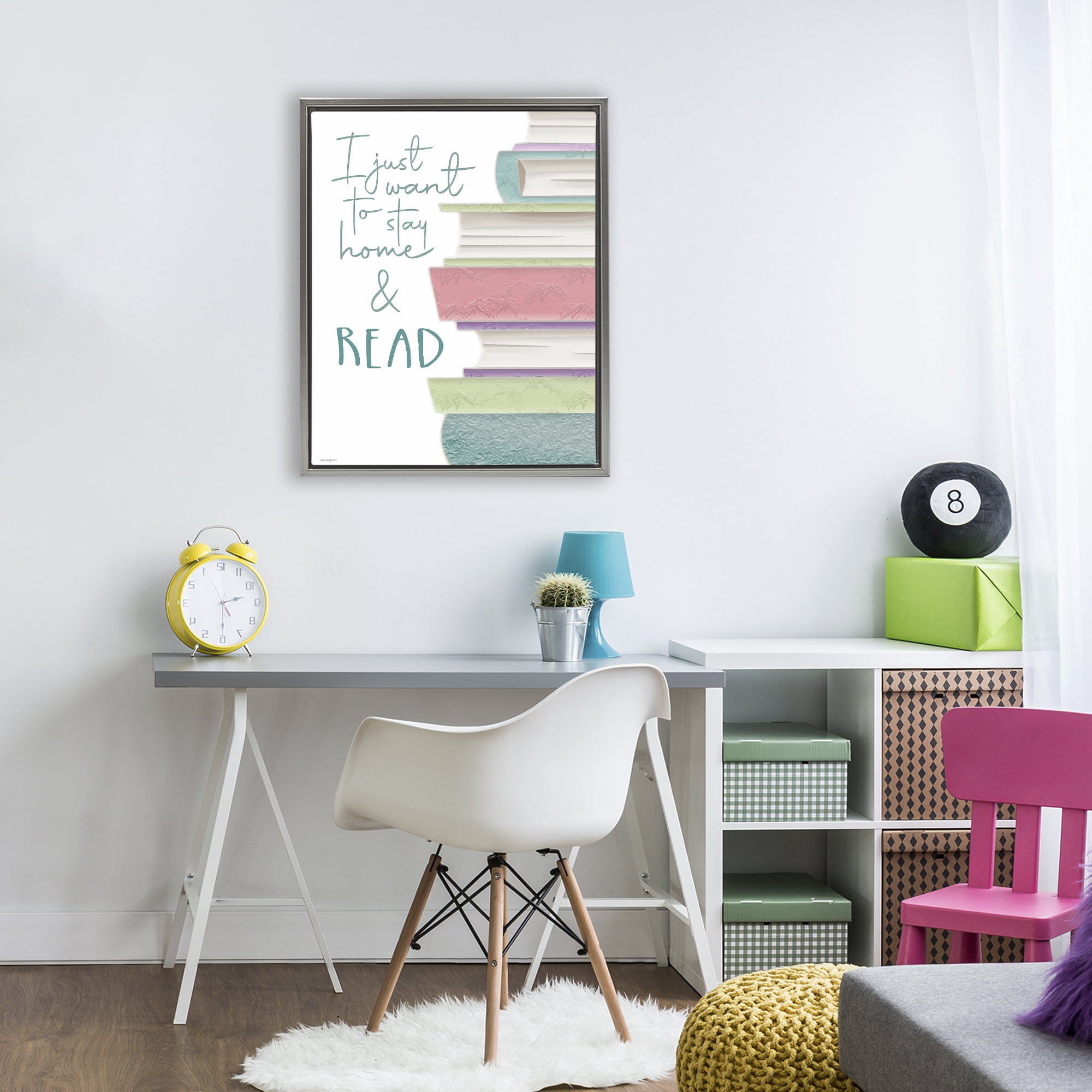 Stupell Industries Stay Home & Read Gray Framed Floater Canvas Wall Art, design by Seven Trees Design