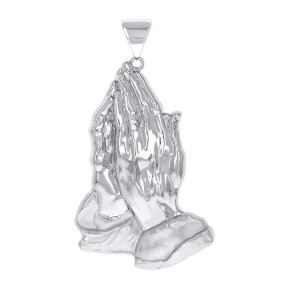 925 Sterling Silver Mens Praying Hands Symbol Religious Charm Pendant 88.5x48.5mm Wide Necklace for Men