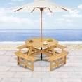 thumbnail image 3 of Heavy Duty 8 Person Round Picnic Table with 4 Built in Benches Umbrella Hole Natural Wood Metal Outdoor Set for Garden Backyard Patio, 3 of 18