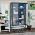 thumbnail image 2 of Double Glass Door Storage Cabinet with Adjustable Shelves and Feet Cold-Rolled Steel Sideboard Furniture for Living Room Kitchen, 2 of 10