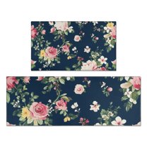 Pioneer Flower Floral Print Pattern Kitchen Rugs Sets Of 2,Anti Fatigue Kitchen Mat Rugs Non Slip Washable,Decorative Kitchen Floor Mats for Kitchen,Sink,Laundry,17"x30" 17"x47"