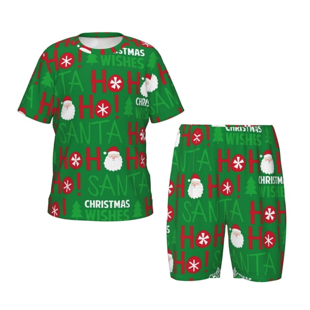 Fotbe Cute Santa Pijama Estampada de 2 Piezas para Niños – Ropa de Dormir de Manga Corta Cómoda para Niños y Niñas, Camiseta y Shorts de Algodón-XX-Large
