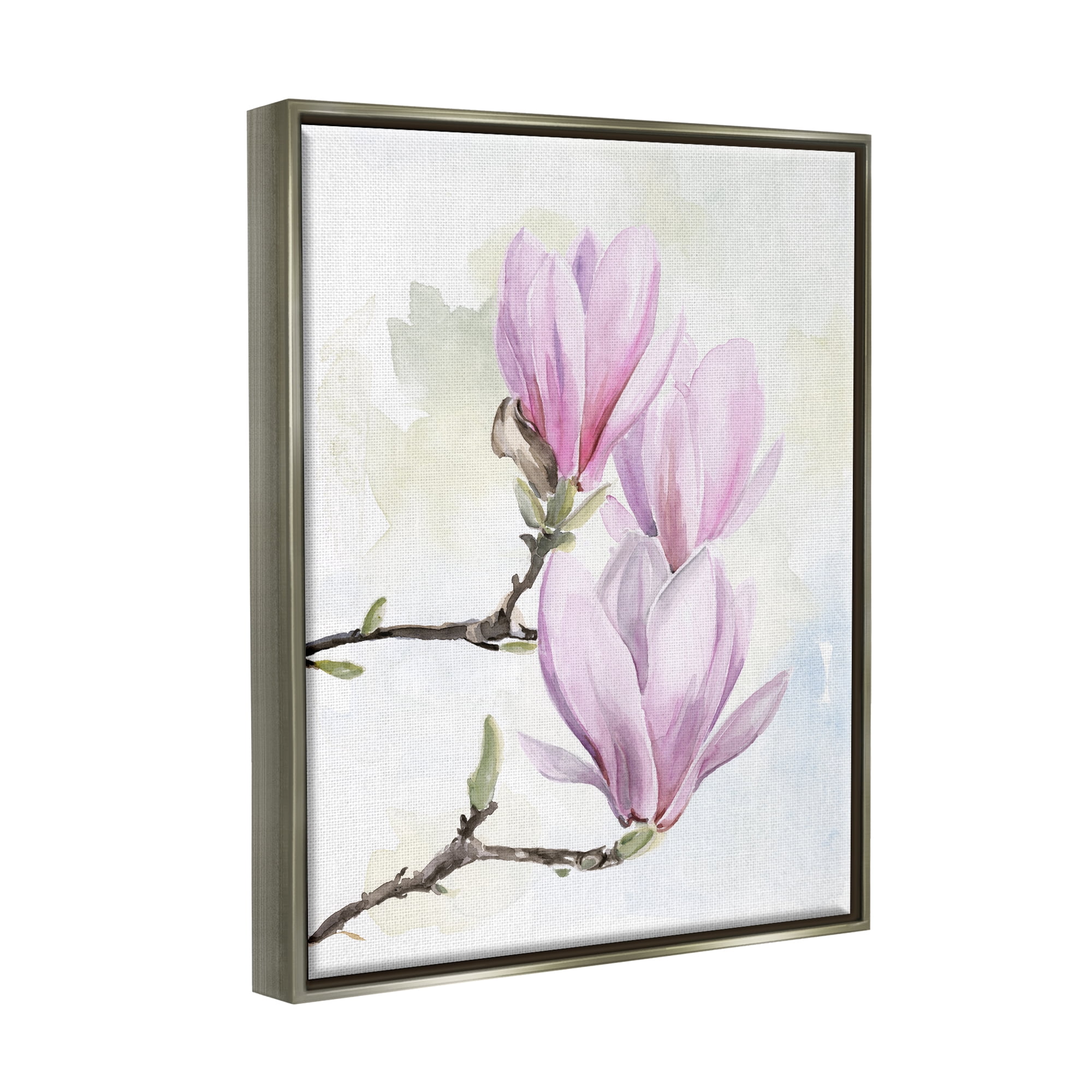 Stupell Pink Magnolia Flower Blooms Botanical & Floral Painting Gray Floater Framed Art Print Wall Art