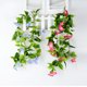 thumbnail image 3 of 2 enredaderas artificiales de gloria de la mañana, plantas verdes colgantes, guirnalda de seda para el hogar, jardín, pared, valla, escalera, exterior, boda, cestas colgantes, decoración (rojo rosa), 3 of 4