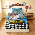 thumbnail image 3 of Erosebridal Race Car Twin Fitted Sheet, Checkered Flag Bedding, Blue Race Flags 2pcs 1 Fitted Sheet and 1 Pillowcase, 3 of 6