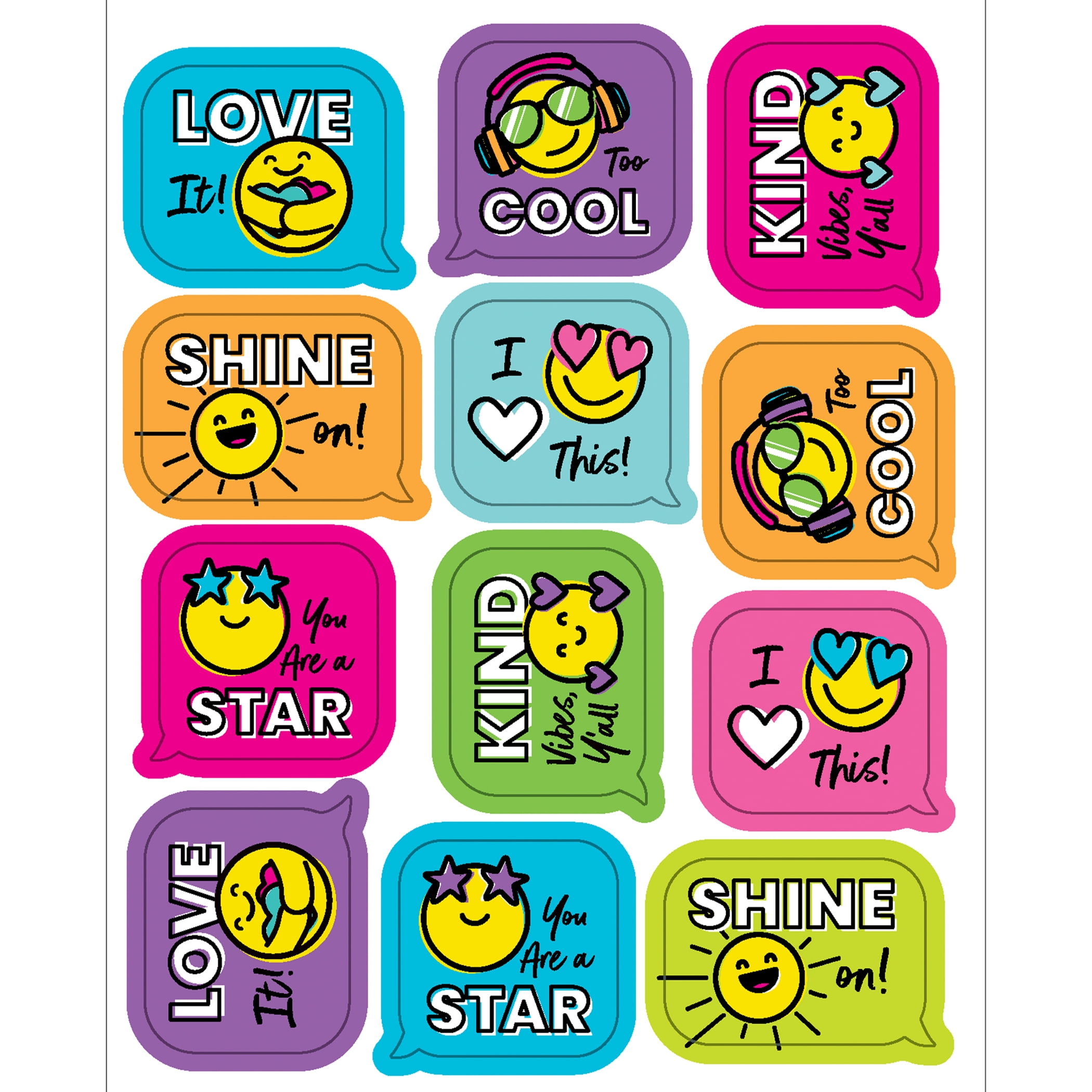 Carson Dellosa Education Kind Vibes Smiley Faces Shape Stickers, 72 Per Pack, 12 Packs