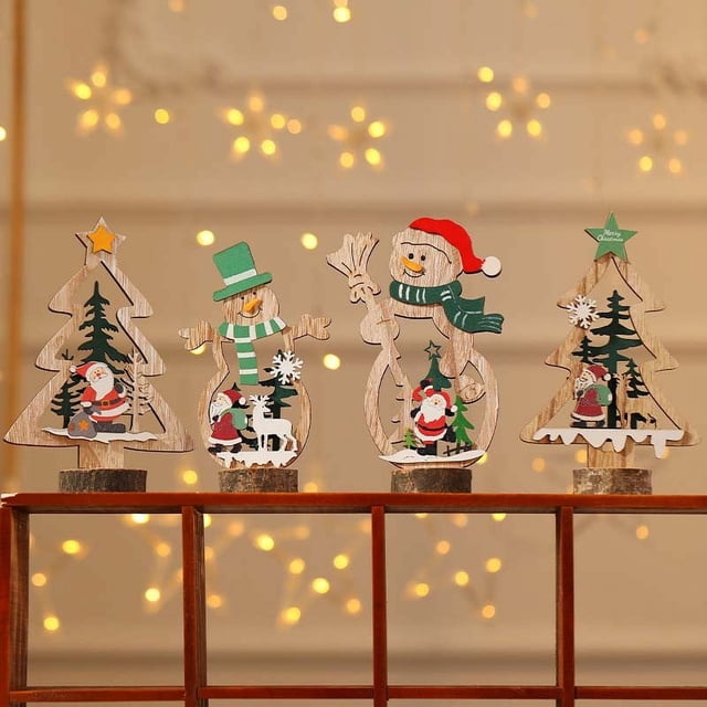 Fiudx Decoración de Mesa Navideña, Adornos Navideños de Madera, Diseño Natural Tallado a Mano, Toque Festivo, Decoración para Fiestas, Celebración Navideña, Tamaño 20 X 14 Cm
