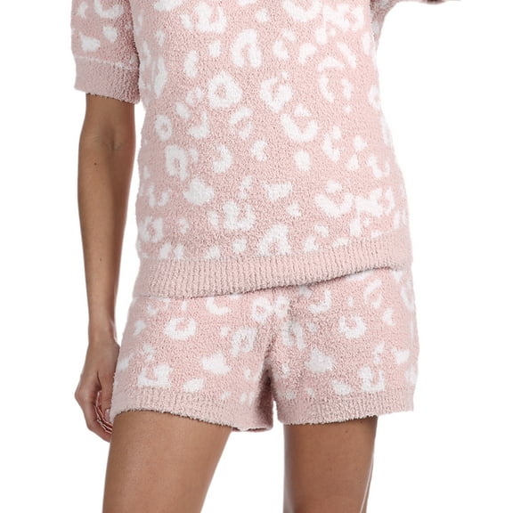 MeMoi Women's Leopard Print Soft Cozy Knit Lounge Shorts - Womens - Female