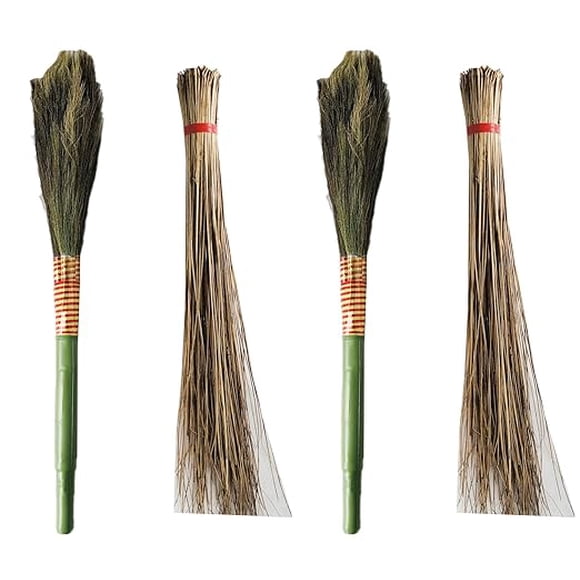 New Goyal Furniture - No Dust Broom | Floor Cleaning Broom, Mop For Home Office & Street - Long Handle | 2 Phool Jhadu & 2 Bamboo Stick Seek, Coconut Jadoo, Plastic Handle | Set Of 4 Pc