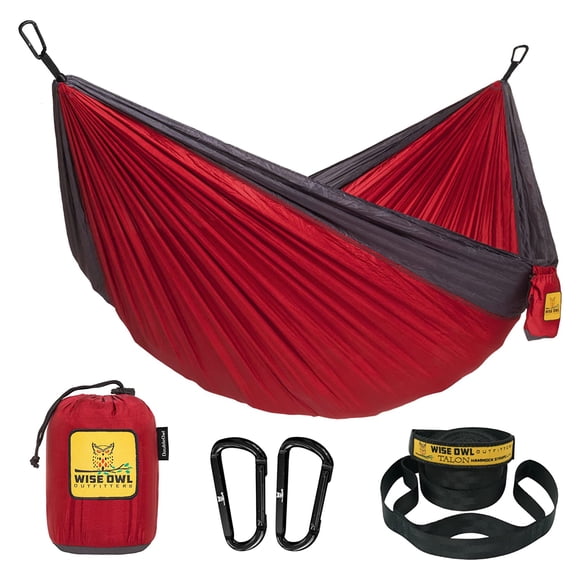 Wise Owl Outfitters Large DoubleOwl Hammock with Tree Straps, Red/Charcoal