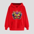 thumbnail image 2 of VBTAPA Mardi Gras Hoodies for Women Carnival Mask Graphic Print Hooded Sweatshirt Drawstring Pullover Hoodie with Kangaroo Pocket Red L, 2 of 4