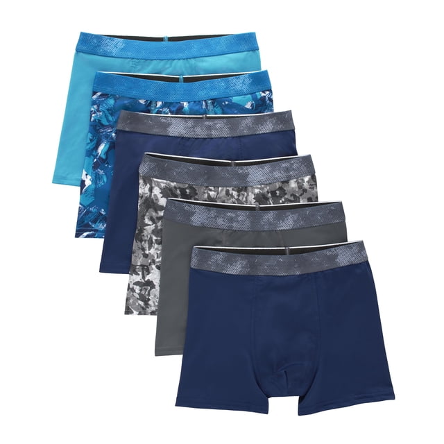 Calzoncillos tipo bóxer Hanes Big Performance Tween para niños, paquete de 6, azul/gris