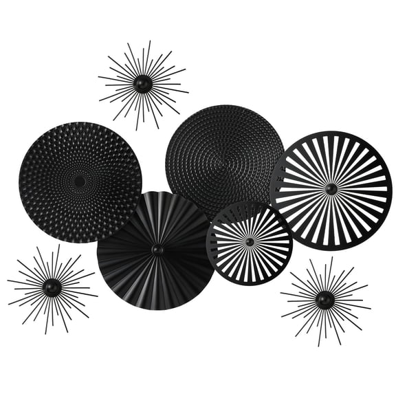 8 Black Metal Starburst Radial Plate Wall Sculptures Home Decor