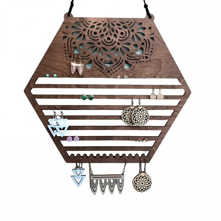 LAMIRO Wooden Hanging Earring Holder Wall Decor Jewelry Organizer Vintage Earring Display Organizer for Women and Girls Earrings Necklaces Wall Jewelry Organizer