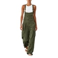 thumbnail image 5 of TEAJOPSUU Womens Cargo Overalls Wide Leg Cuff Hem Jumpsuits Adjustable Strap Bib Pants with Pockets Casual Streetwear Olive Green, 5 of 6