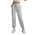 thumbnail image 3 of Pantalones Deportivos Casuales de Cintura Alta para Mujer, Pantalones Elásticos de Puntos. Gris M, 3 of 10