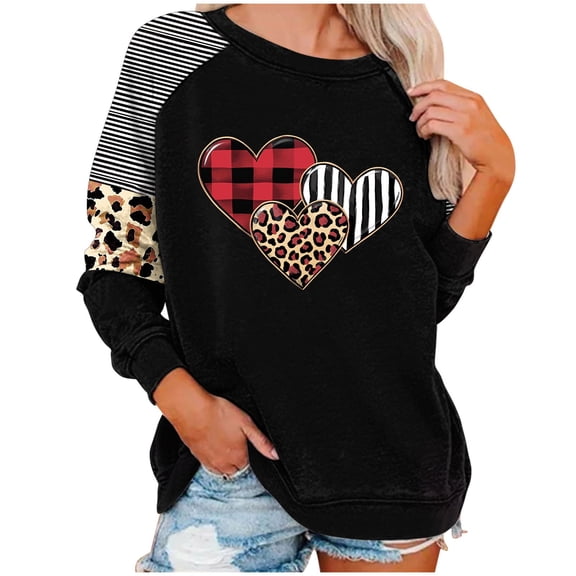mihongmao Valentine Shirts for Women Long Sleeve Crewneck Women Valentine's Day Print Raglan Long Sleeved Hooded Sweatshirt Multicolor 4X