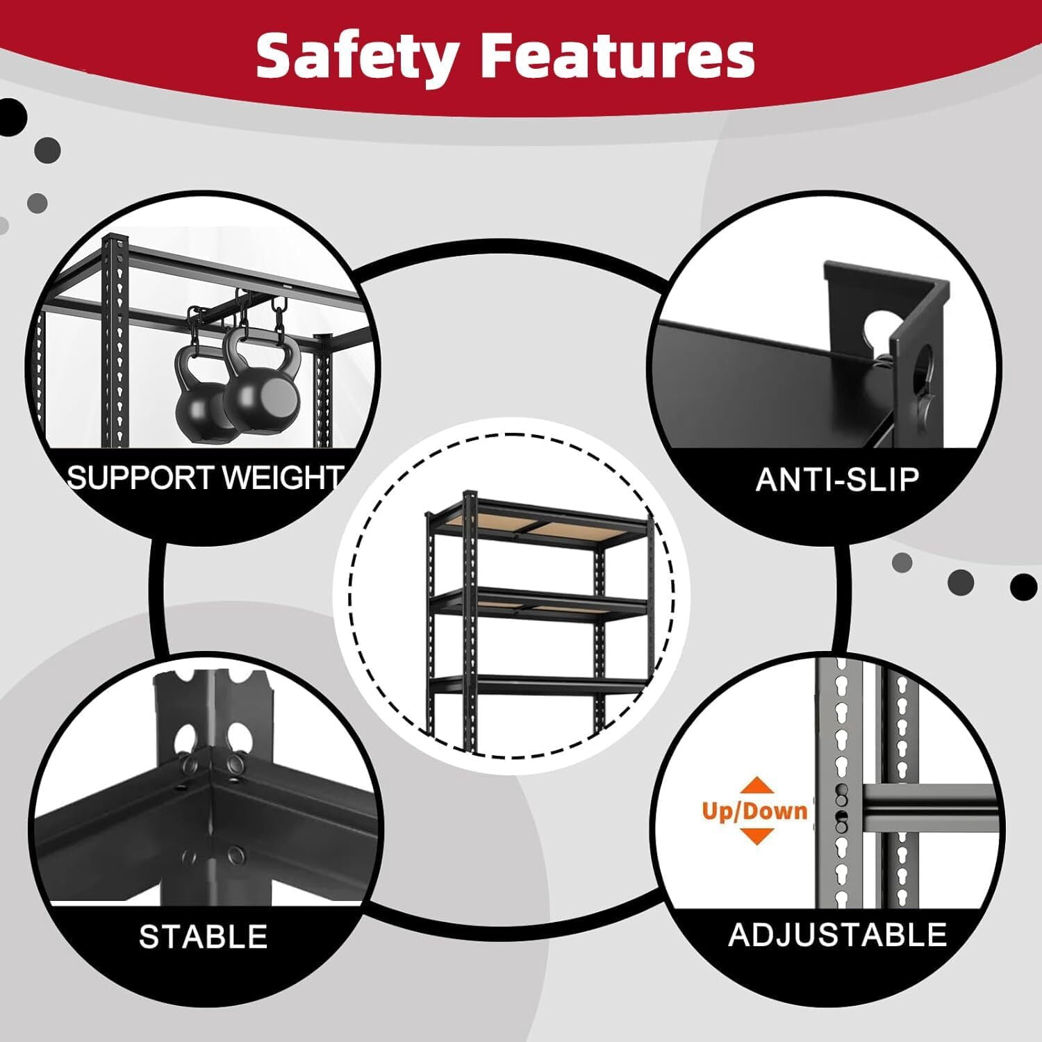 Howcool 5-Tier 72 Inch Height Adjustable Metal Shelving Unit, Heavy Duty Garage Storage Rack for Warehouse Basement