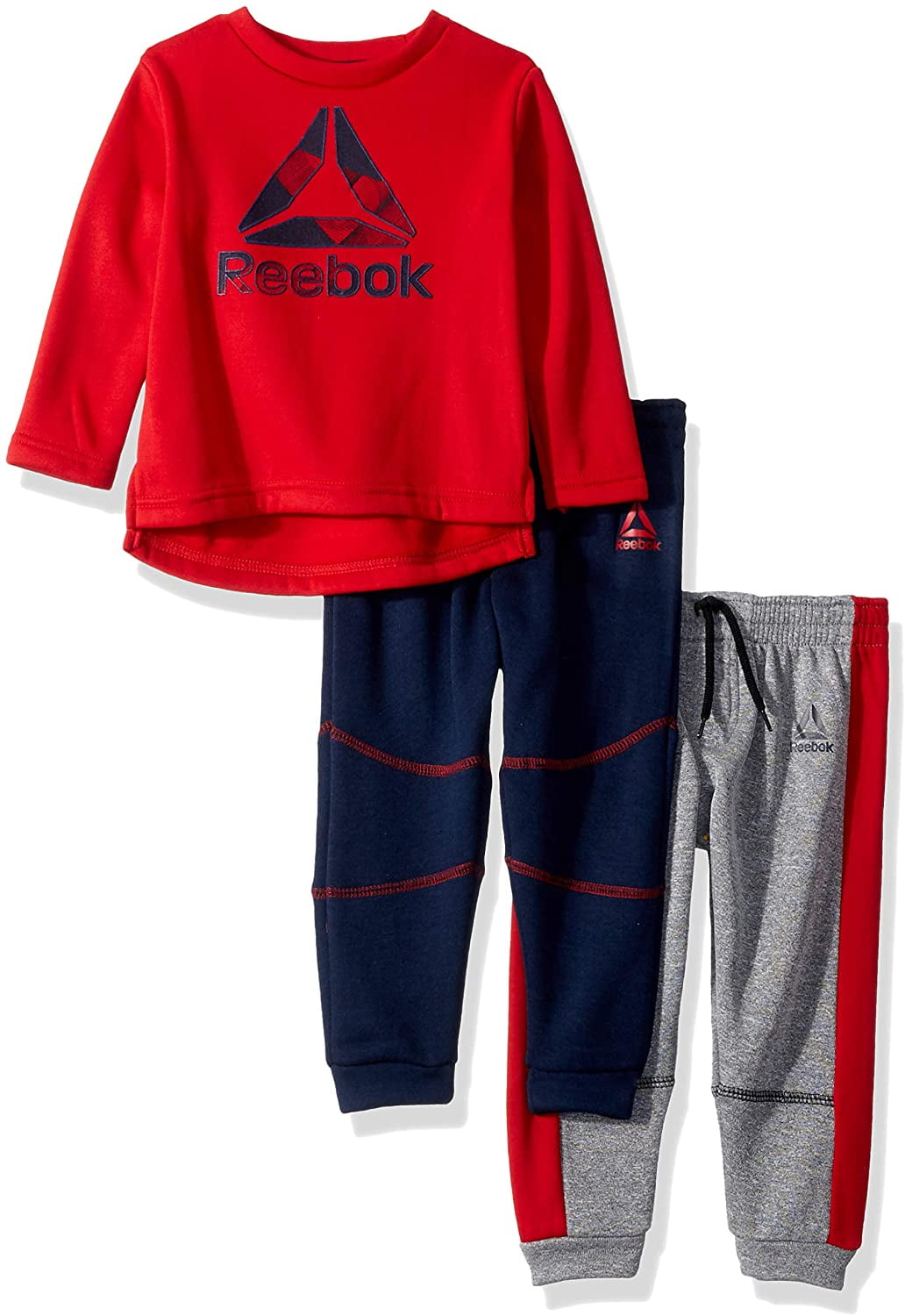 Reebok Boys' Toddler 3 Piece Spun Poly Fleece Sweatshirt and Jog Pants