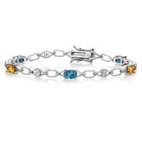 Gem Stone King 925 Sterling Silver London Blue Topaz and Yellow Sapphire and Round White Lab Grown Diamond Tennis Bracelet for Women (3.68 Cttw, Gemstone Birthstone, Oval 6X4MM, 7.25 inches)