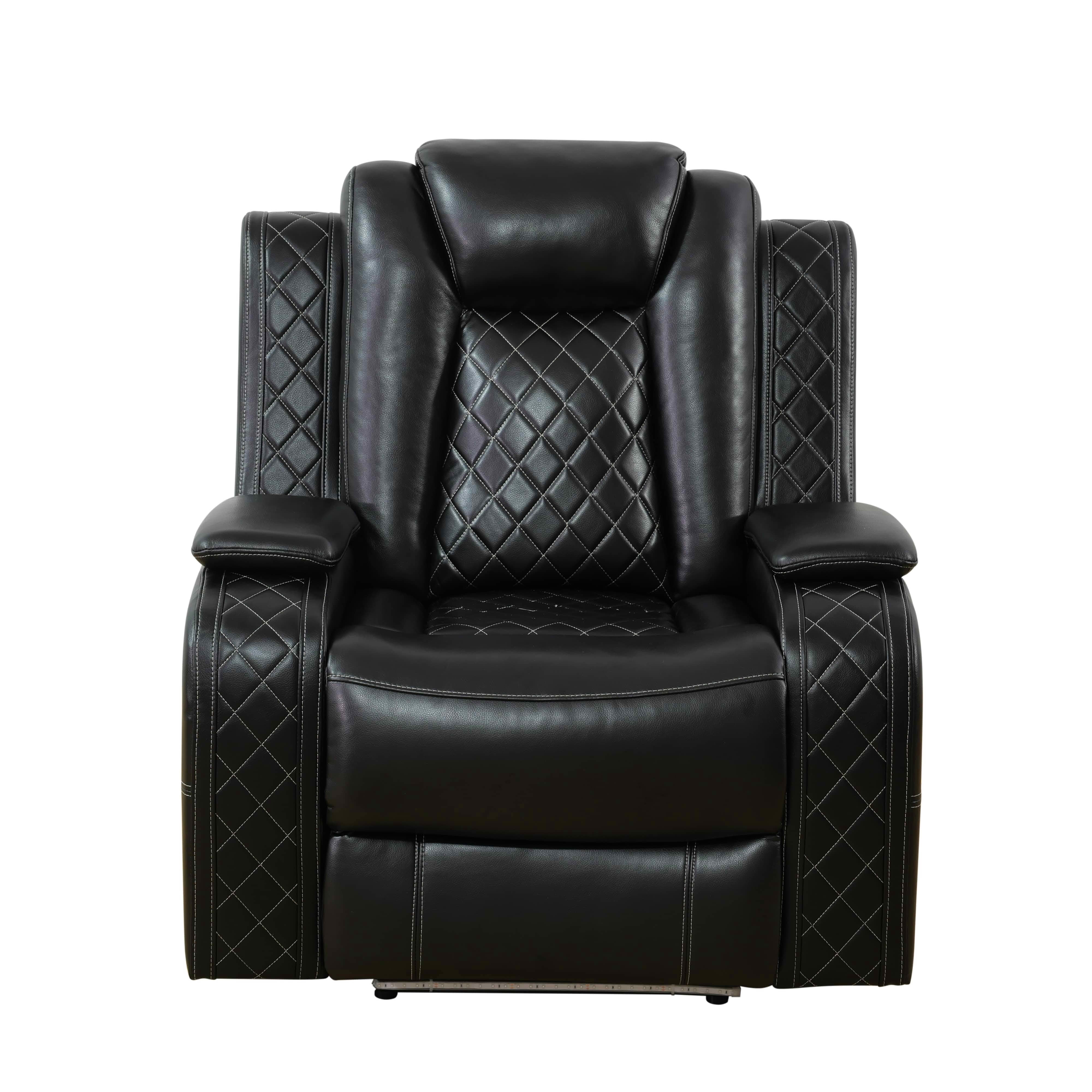 MAYEERTY 37.5 Inch Black Breathing Leather Recliner Sofa, Intelligent Functional Couch with USB & LED for Living Room
