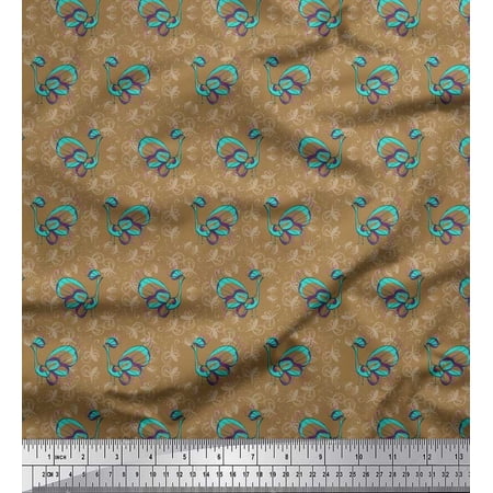 Soimoi Poly Georgette Fabric Swirl & Peacock Bird Print Fabric by Yard 42 Inch Wide