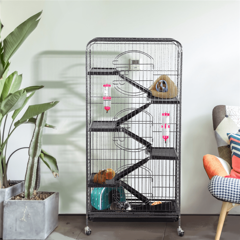 Yaheetech 52'' 6 Level Indoor Rabbit Small Animal Cage Hutch Black with 3 Front Doors