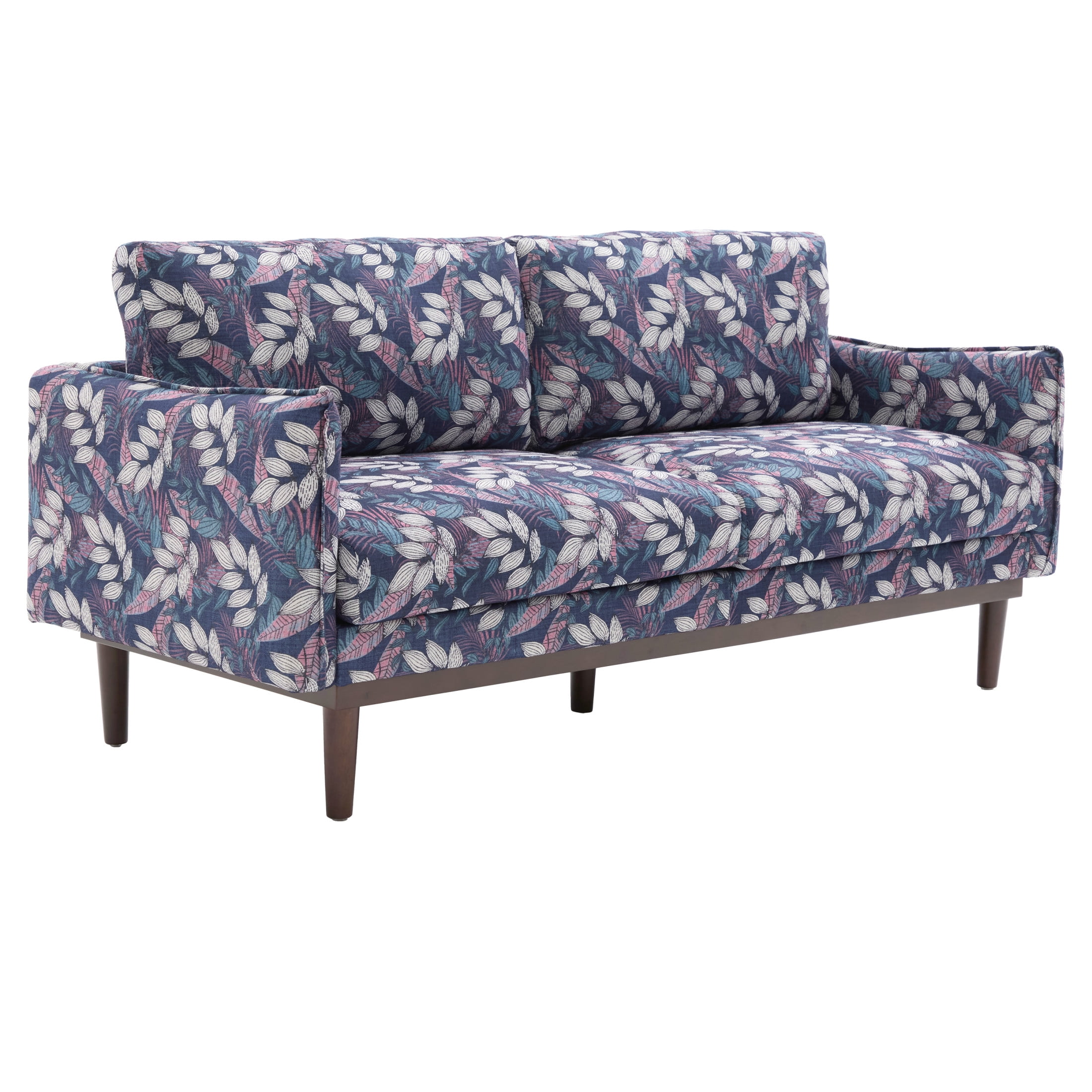 Christopher Knight Home Modern 75.75" Loveseat Sofa, Chenille Couch with Cushion and Wooden Legs, Blue Floral