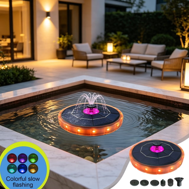 Solar Panel Water Pump for Bird Bath Fountain | Solar Powered Outdoor Water Feature with 5 Spray Nozzles | Self-Circulating Floating Fountain for Garden, Courtyard, Pool, Patio