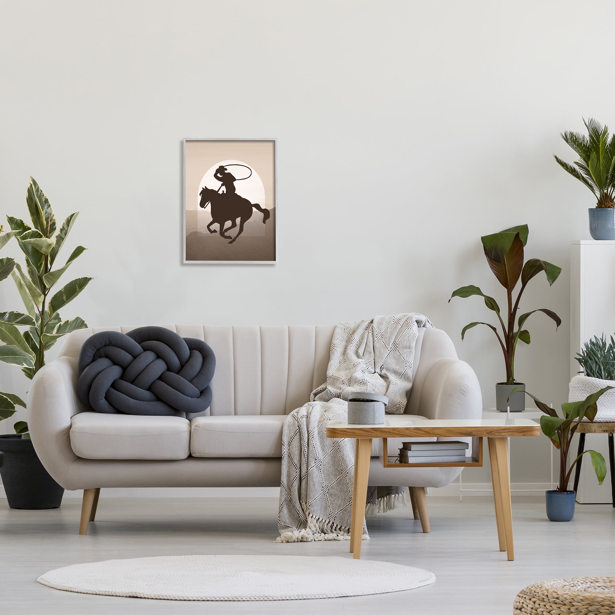 Stupell Industries Cowboy with Lasso Animals & Insects Painting Gray Framed Art Print Wall Art, 16 x 20