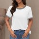 thumbnail image 1 of Karight Womens Tops Round Neck Striped Contrast Short Sleeve Lightweight Loose Pullover Tees Shirt for Ladies 2026, 1 of 7