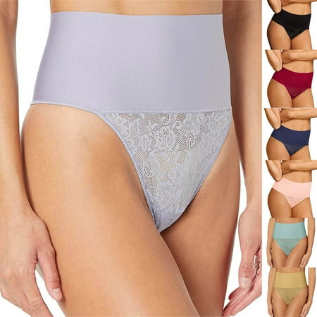 

Rong Yun Women s Tame Your Tummy Shaping Lace Thong With Cool Comfort High Waist Panties(Buy 2 Get 1 Free)