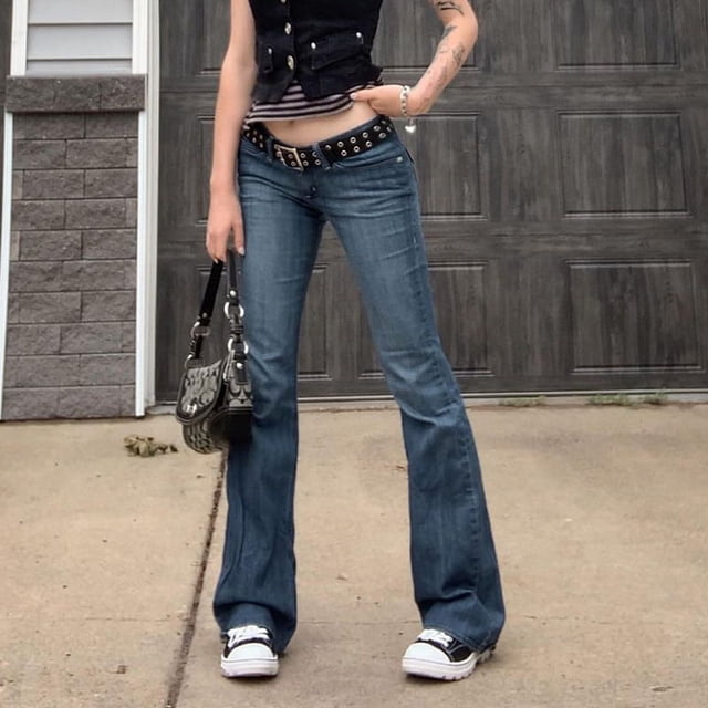 Pantalones vaqueros acampanados ajustados de tiro bajo para mujer, pantalones vaqueros largos, ropa Vintage, moda coreana, ropa de calle Fairycore, Años 2000