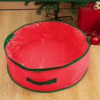 Christmas Storage Organizer, Gift Bags Round Christmas Wreath Organizer Storage Bag One Side Transparent Basketweave Fabric PVC Wreath Storage Box,30 Inch Door Wreath Organizer,Packing Supplies(Red)