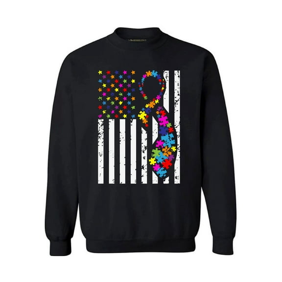 Awkward Styles USA Flag Autism Sweatshirt Autism Awareness Ribbon Sweater American Flag Colorful Sweatshirt for Men and for Women Support Autism Awareness Sweater Autistic Spectrum Awareness