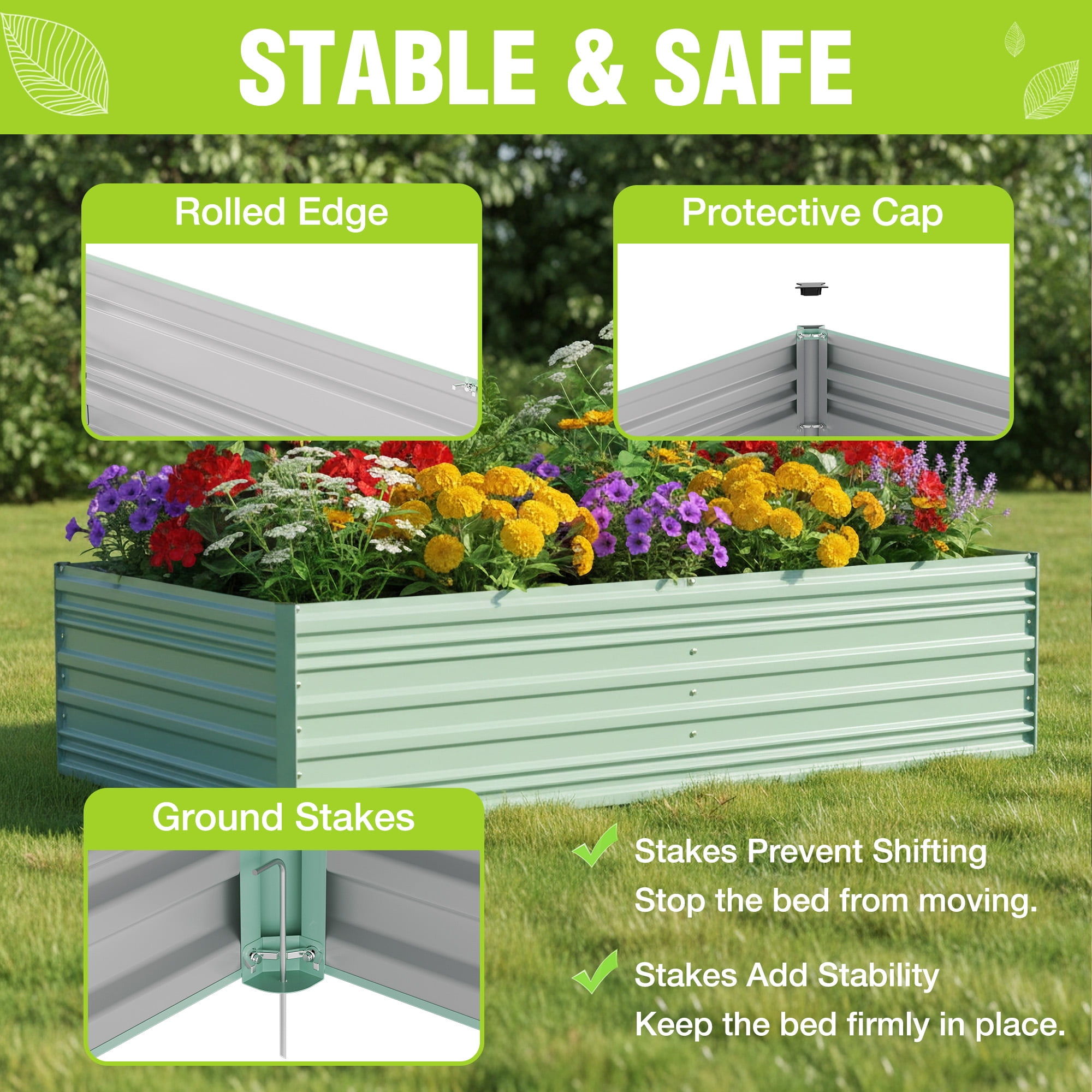 WORKPRO Galvanized Raised Garden Bed, 7.5 x 4 x 2 ft Outdoor Garden Planter Box for Vegetables, Flowers and Herbs, Green