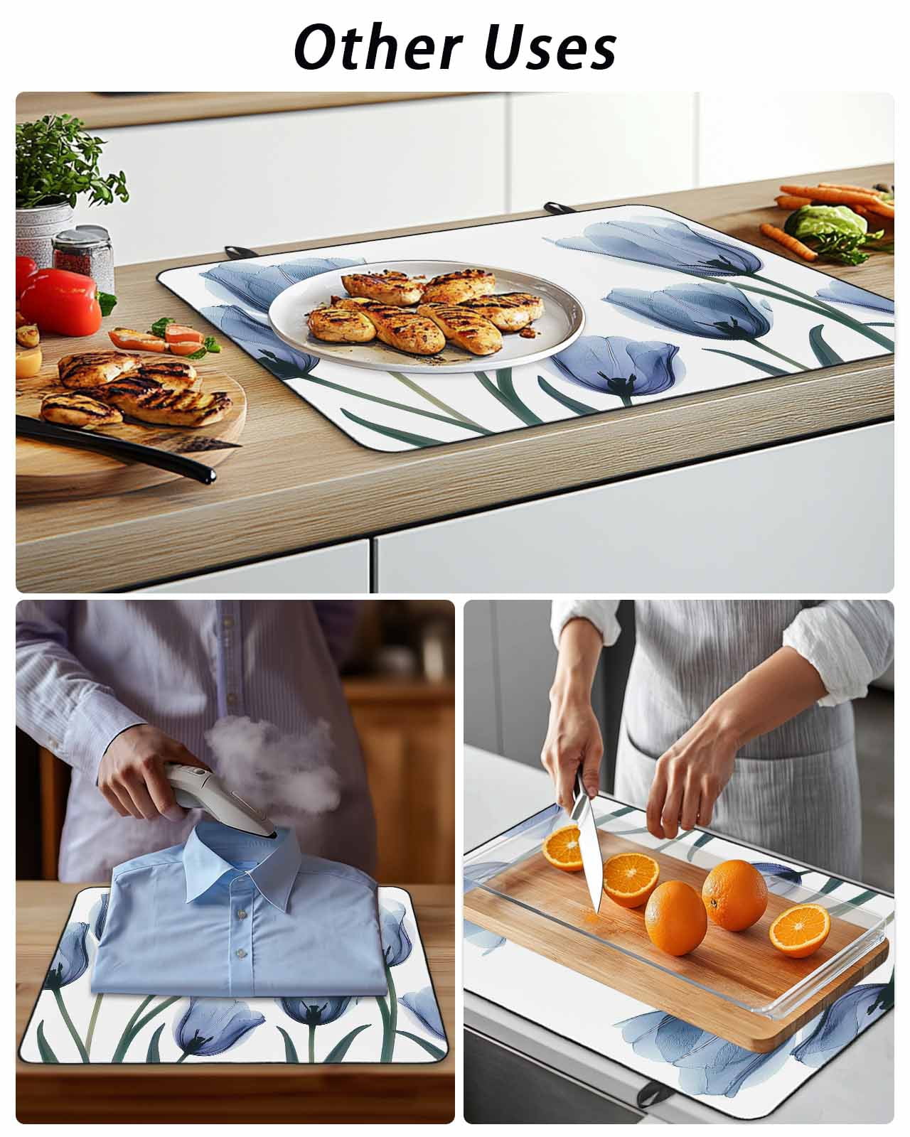 Stove Top Covers for Electric Stove, Blue Spring Floral Glass Stovetop Cover Protector, Tulip Blooming Summer Botanical Induction Cooktop Protector Oven Mat for Kitchen Countertop 24"x21"