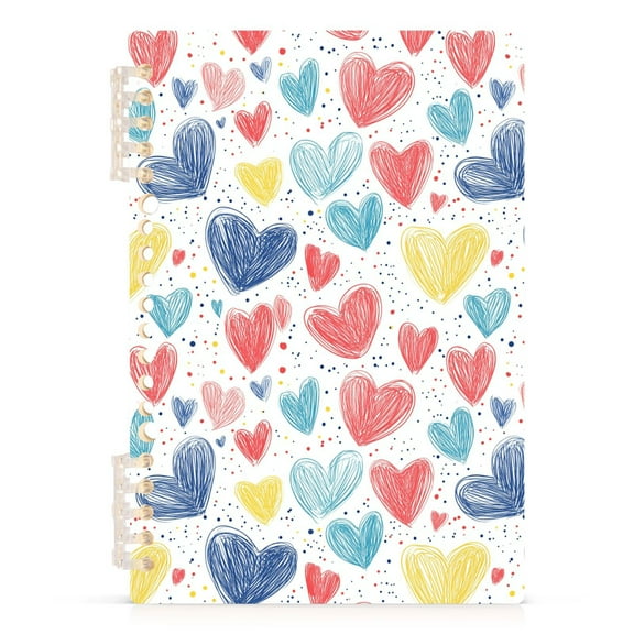 Hand Drawn Red Blue Yellow Hearts Notebooks 1-subject Journal 60 Sheets A5 College Ruled Paper Detachable Ring 8.3"x5.7"