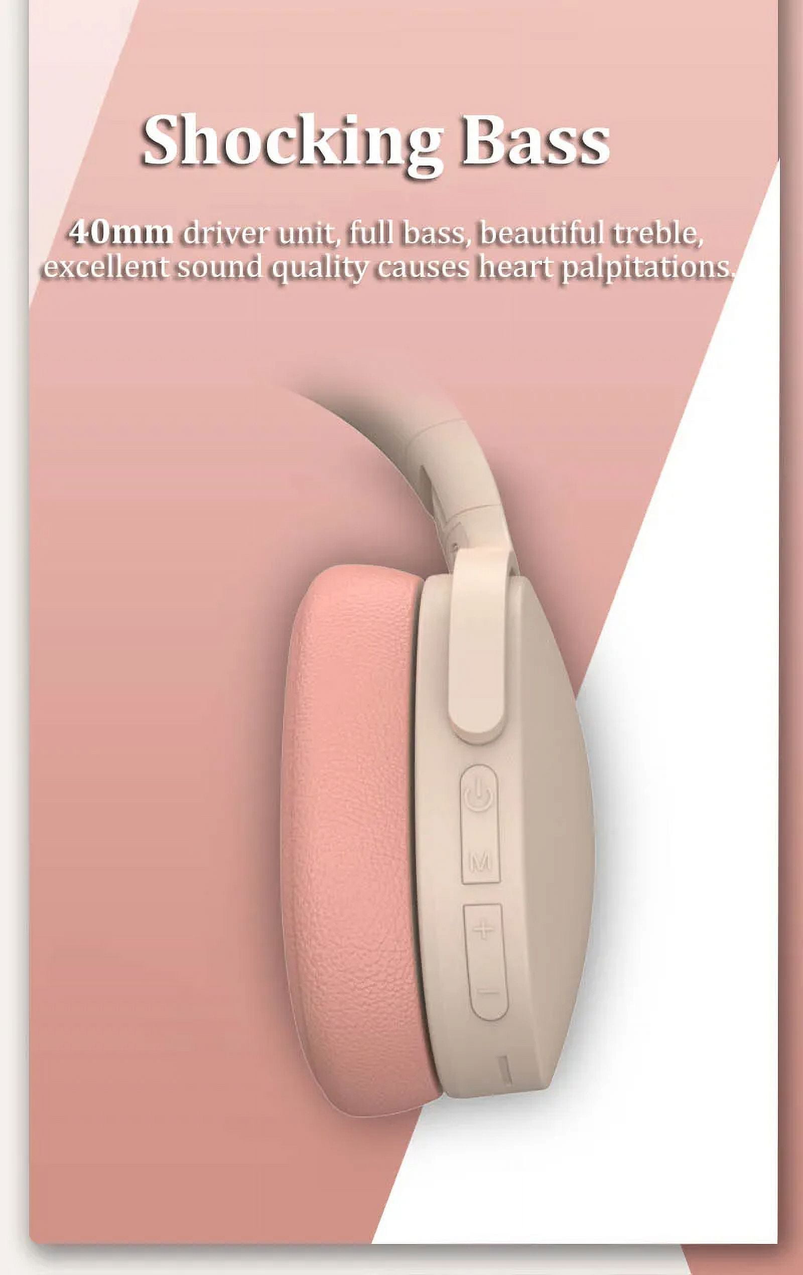 Wireless On-Ear Headphones, Upgraded Bass HiFi Stereo Wireless Headset, Foldable and Wireless Wired Mode, Soundproof On-Ear Headphones with Mic and Volume Control for PS5, PS4, PC, Switch, Mac-Pink