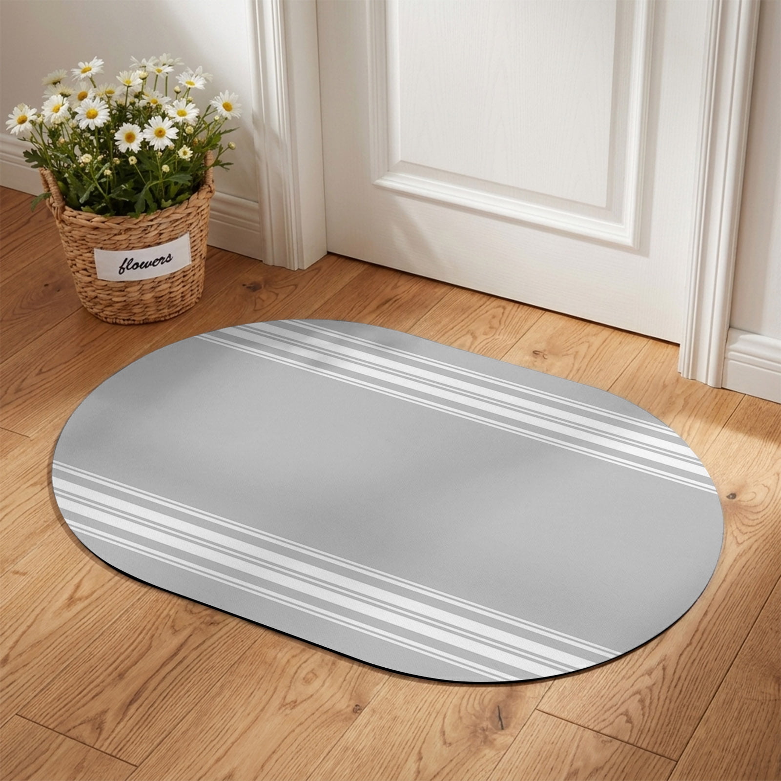 Front Door Mat Outside Entrance 18 x30 Grey Striped Absorbent Doormat Indoor Entrance with Non-Slip Backing Rubber Low-Profile Welcome Mat for Entryway Luxurious White Stripes Modern Abstract Art