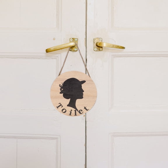 BESTYASH Light Brown Wooden Bathroom Door Signs Toilet Identification 2 Pieces