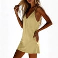 thumbnail image 4 of ZQUUVOU Mini Dresses for Women Linen Cotton Camisole Adjustable Spaghetti Strap Mini Dresses Loose Flowy Beach Vacation Beige, 4 of 7