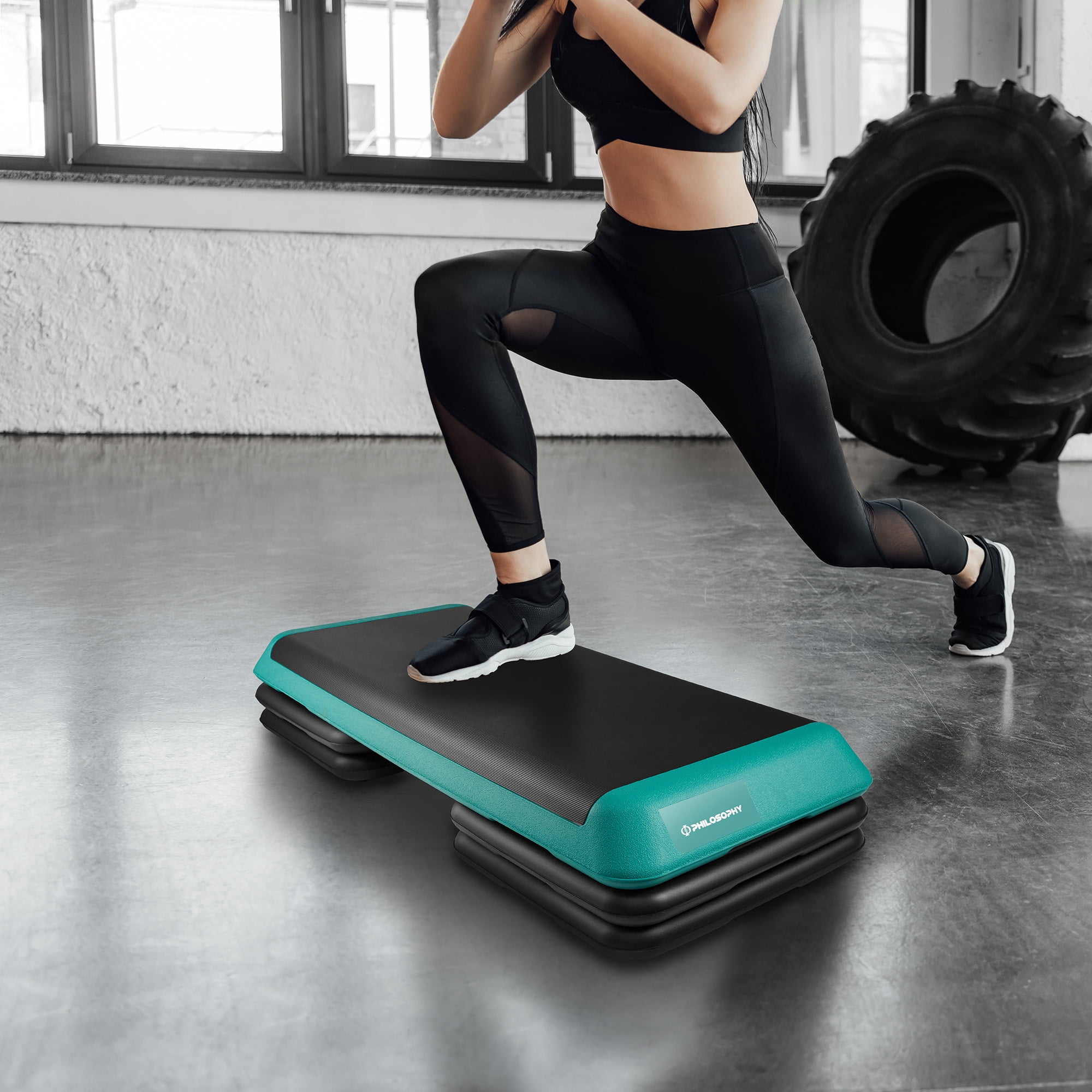 Philosophy Gym Exercise Step Platform, Health Club Size with Adjustable Height and 4 Risers - Green