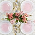 thumbnail image 3 of EcoQuality 10" inch Round Hammered Translucent Pink Plastic Plates with Gold Rim - China Like Party Plates, Heavy Duty Large Disposable Dinner Charger Salad Plate Weddings, Serveware (10 Pack), 3 of 3