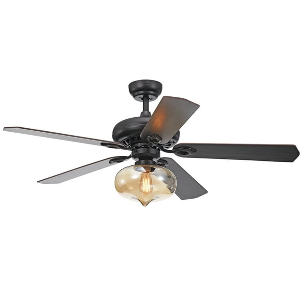 Figuera 52 Inch 5 Blade Antique Black Lighted Ceiling Fans With Clear Amber Glass Shade Remote Controlled Com Figuera 52 Inch 5 Blade Antique Black, Clear Glass Shades For Ceiling Fans