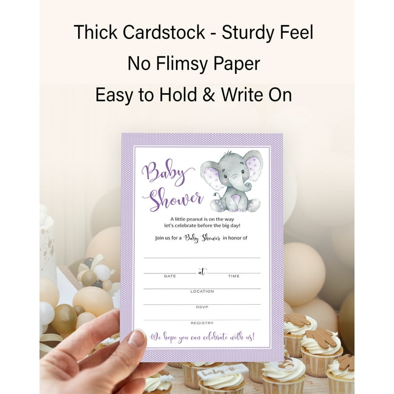 Roseum Collections Baby Shower Invitations, Purple Elephant Theme