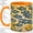 Orange, variant on Blue Fish School Coffee Mug, Blue Fish Mug, Morning Tea Cup for Home, Many Scaled Swimmers with Yellow Flowers and Sunburst Rays, Retro Ocean Art, Coastal Kitchen Accent, Seafood Lover
